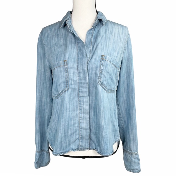 Anthro Elevenses Chambray Split Back Button Down - Picture 2 of 10